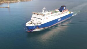 P&O ferry named European Highlander sailing.